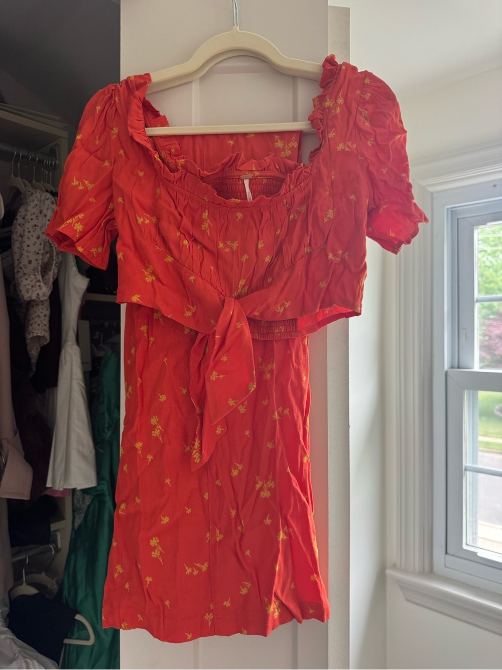 Free People Red Mini Dress with Yellow Floral Print